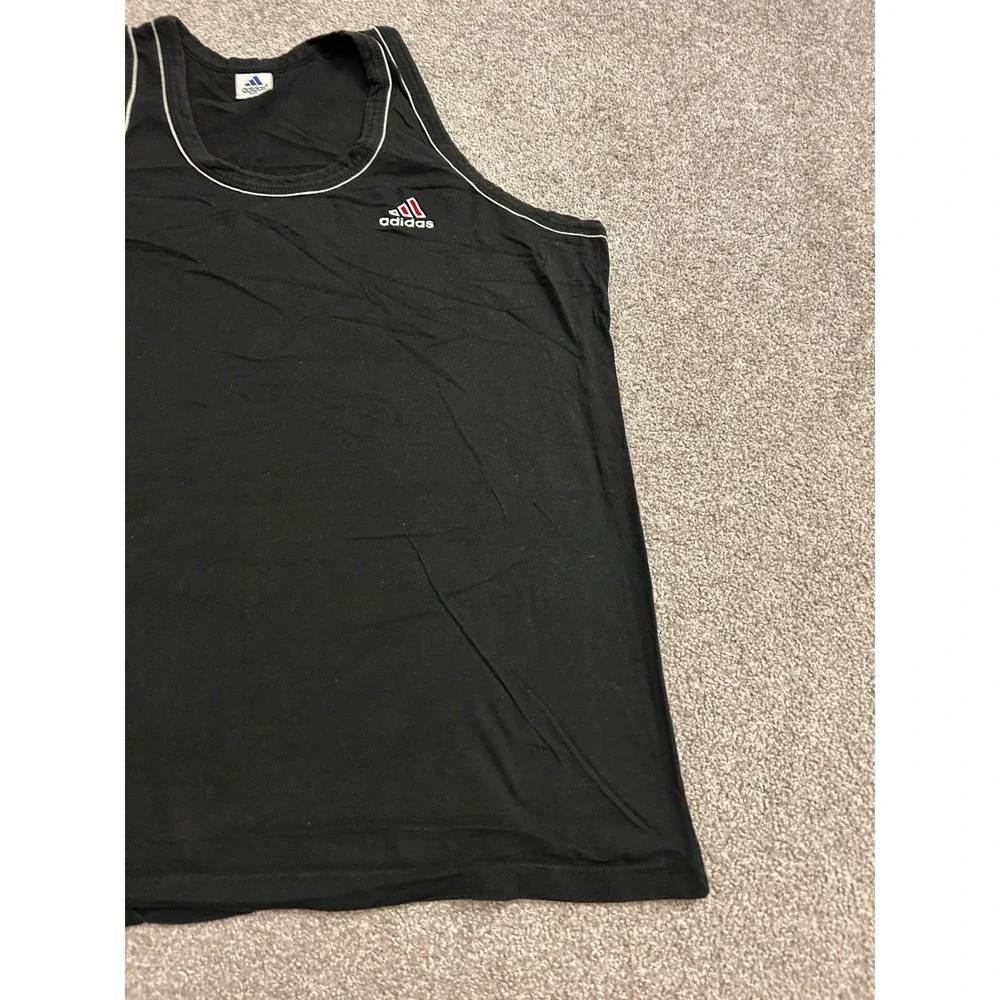 Adidas Tank Top Mens XXL Black Excellent Sleeveless Embroidered Logo Piping